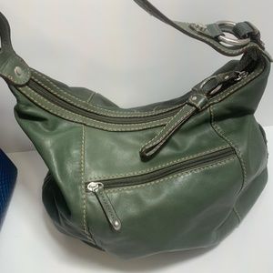 Tignanello Soft Olive Green Leather Bucket Shoulder Tote, O Ring